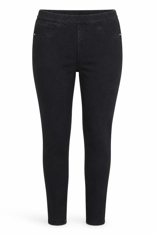 Front view of Denim & Co. women’s black denim jegging jeans, size UK 10, 28-inch leg