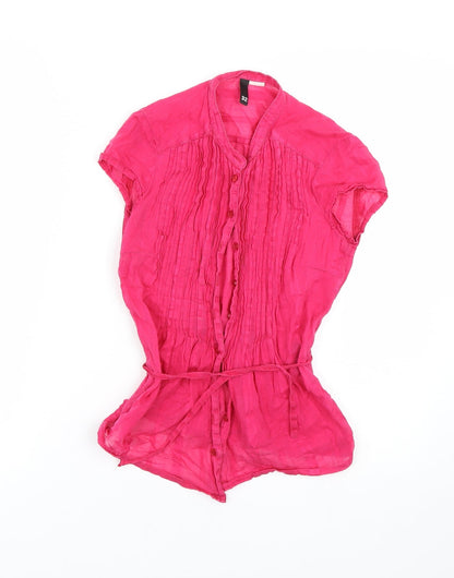 Womens UK Size 4 H&M Pink Basic Button-Up