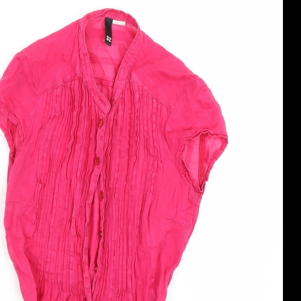 Womens UK Size 4 H&M Pink Basic Button-Up