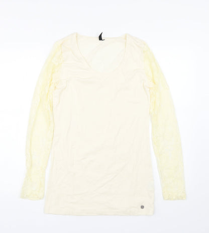 Miss BAron Womens Beige Floral  Basic T-Shirt Size L