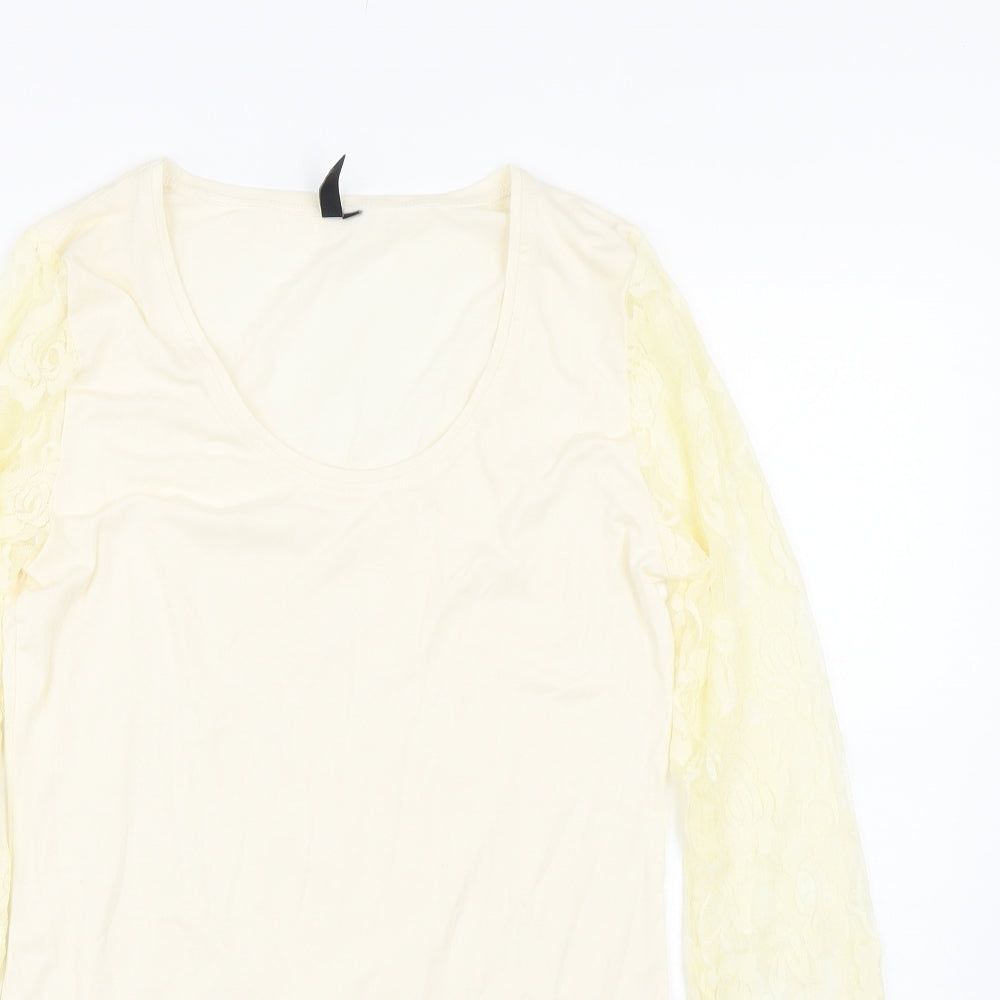 Miss BAron Womens Beige Floral  Basic T-Shirt Size L