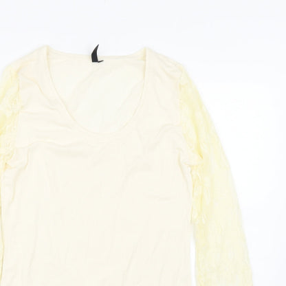 Miss BAron Womens Beige Floral  Basic T-Shirt Size L