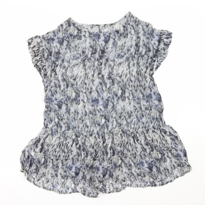 Gray & Willow Womens Blue Floral  Basic Blouse Size 8
