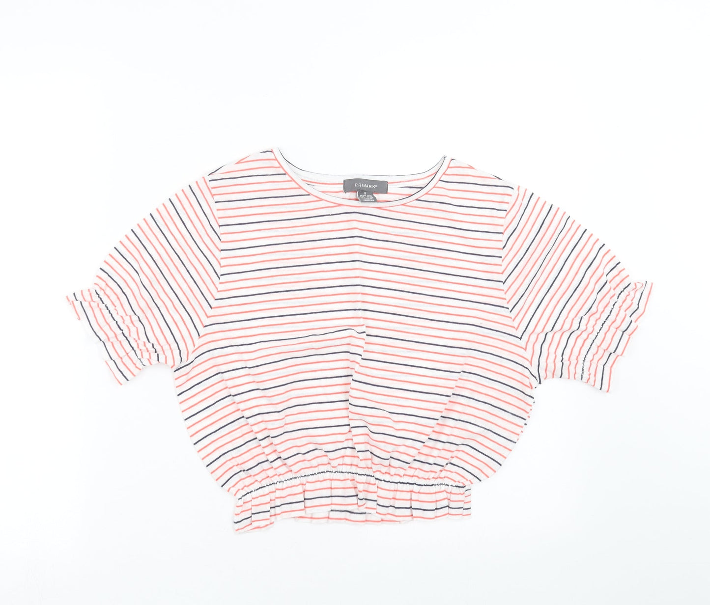 Primark Womens White Striped  Cropped T-Shirt Size S