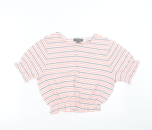 Primark Womens White Striped  Cropped T-Shirt Size S
