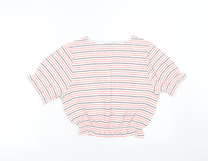 Primark Womens White Striped  Cropped T-Shirt Size S