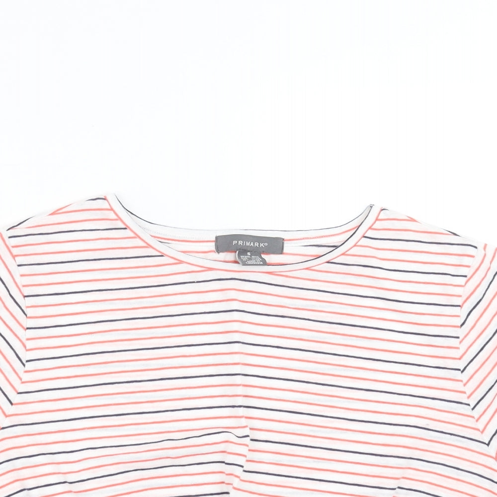 Primark Womens White Striped  Cropped T-Shirt Size S
