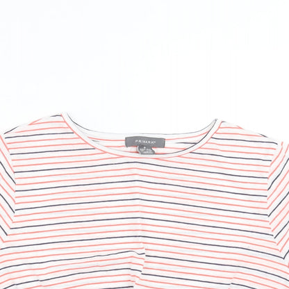 Primark Womens White Striped  Cropped T-Shirt Size S
