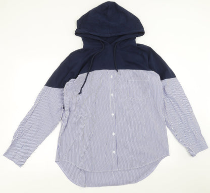 SheIn Womens Blue Striped  Pullover Hoodie One Size