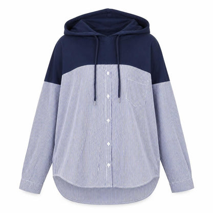 SHEIN Womens Blue Striped  Pullover Hoodie One Size