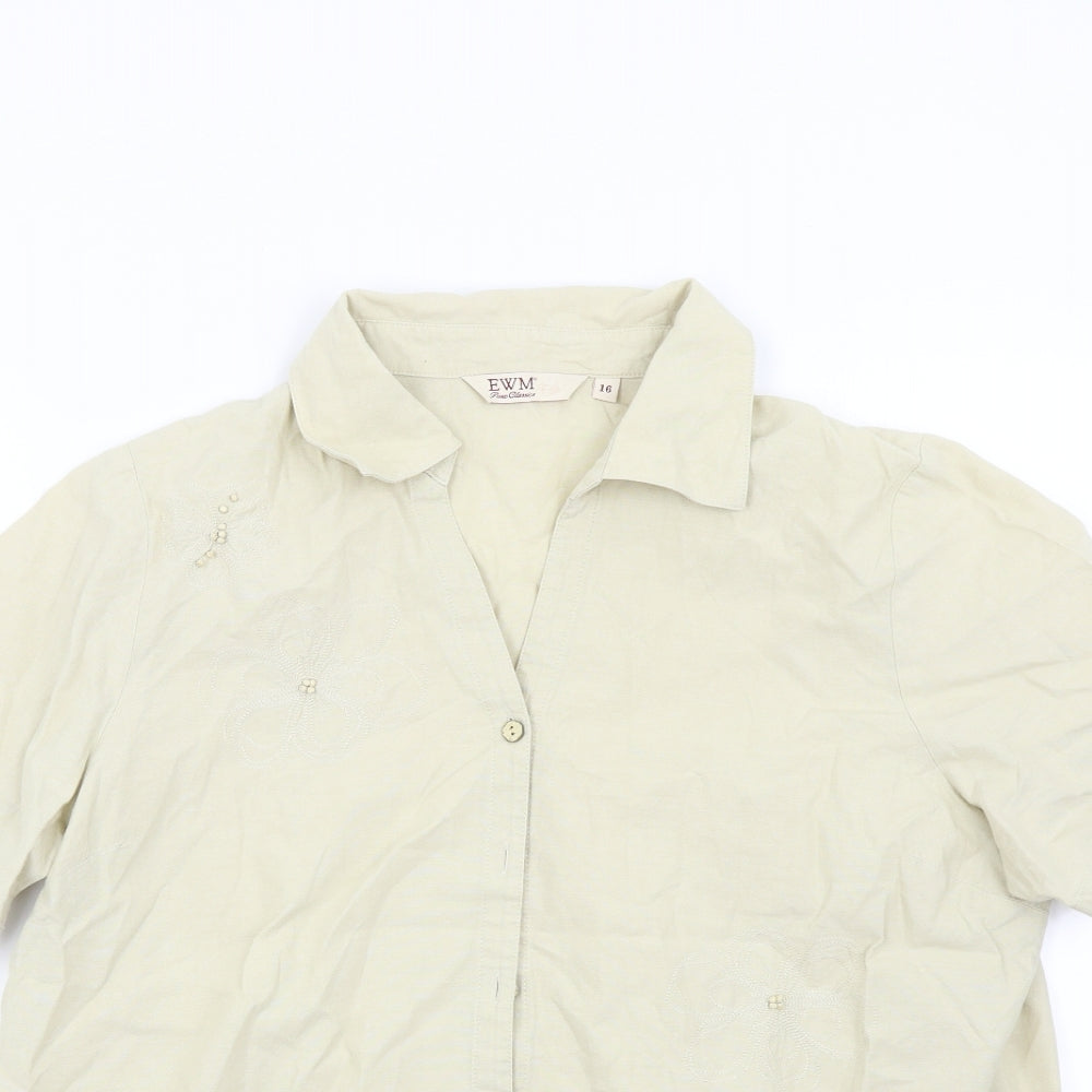 EWM Womens Beige   Basic Button-Up Size 16