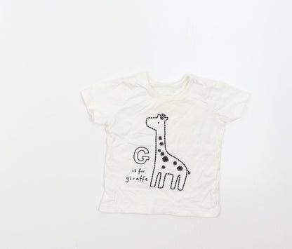 George Baby White   Basic T-Shirt Size 6-9 Months  - Giraffe