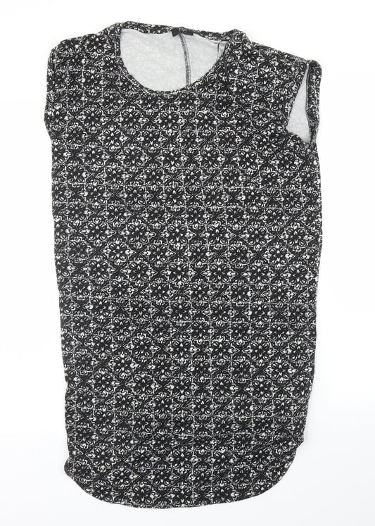 F&F Womens Black Floral  Tunic Blouse Size 6