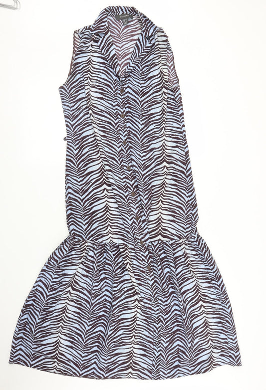 Primark Womens Blue Animal Print  A-Line  Size 6  - Zebra print