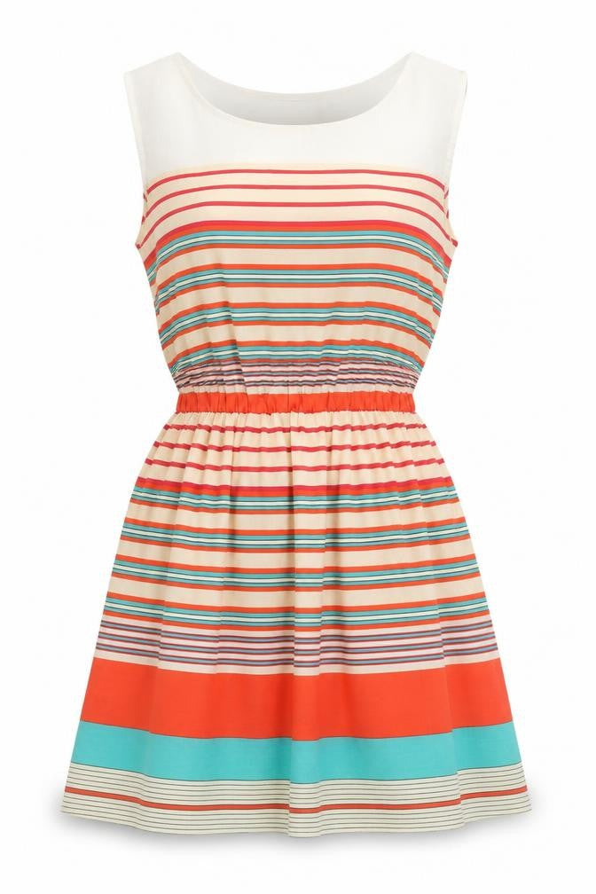 Womens Orange Striped  A-Line  Size M