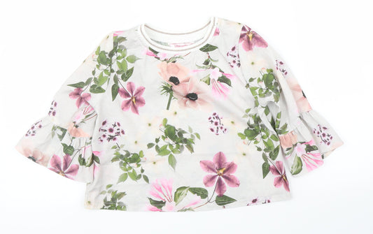 Evie Girls Grey Floral  Basic Blouse Size 7 Years