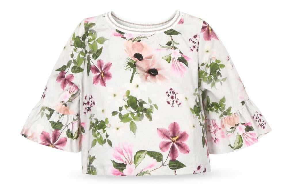 Evie Girls Grey Floral  Basic Blouse Size 7 Years