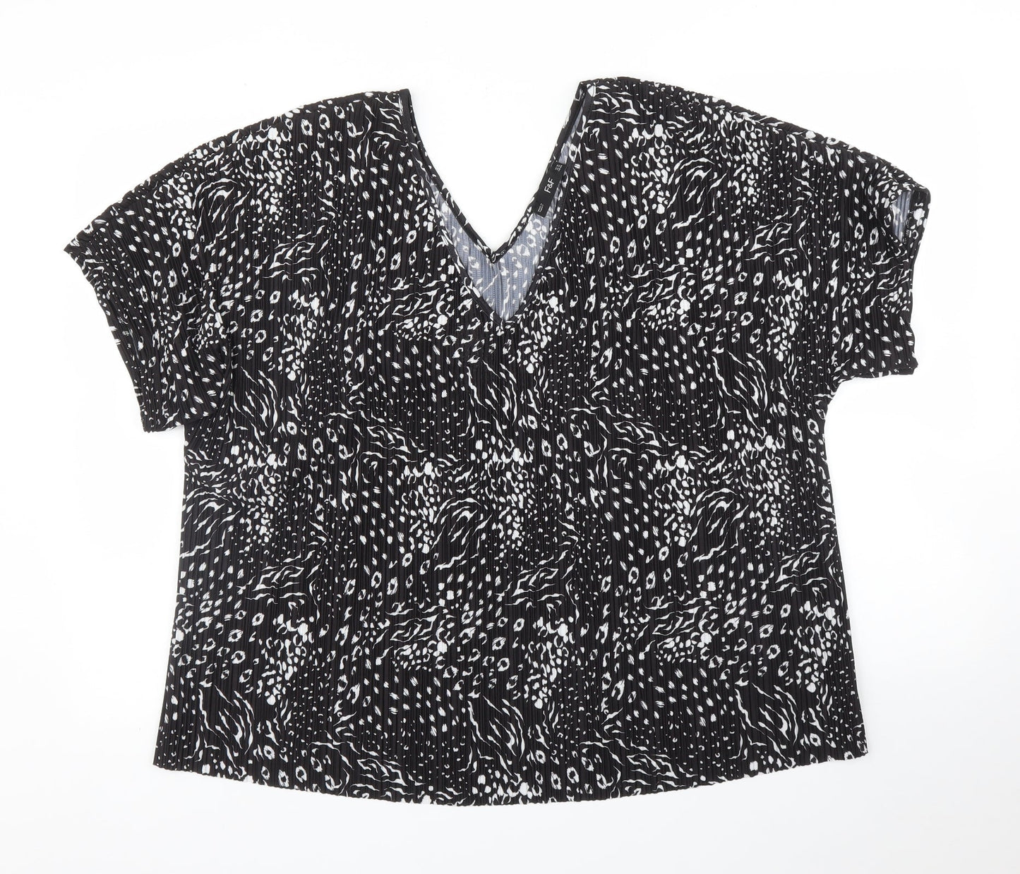 F&F Womens Black Animal Print  Basic Blouse Size 16