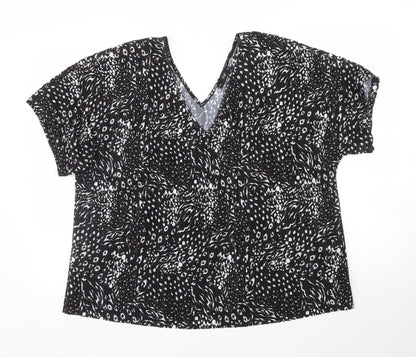 F&F Womens Black Animal Print  Basic Blouse Size 16
