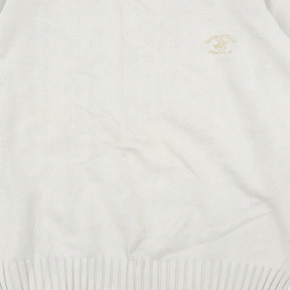 Brand and care label for Beverley Hills men’s beige jumper, size XL