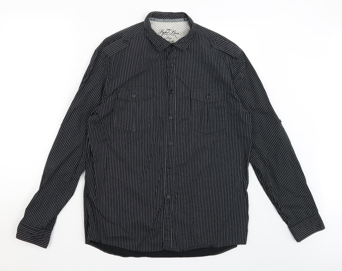 Mens UK Size L NEXT Black  Button-Up Long Sleeve Casual Shirt