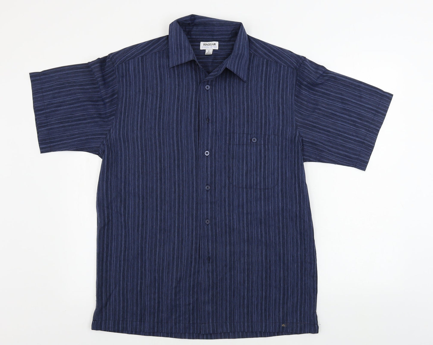 Mens UK Size S Haggar Blue  Button-Up Short Sleeve Casual Shirt