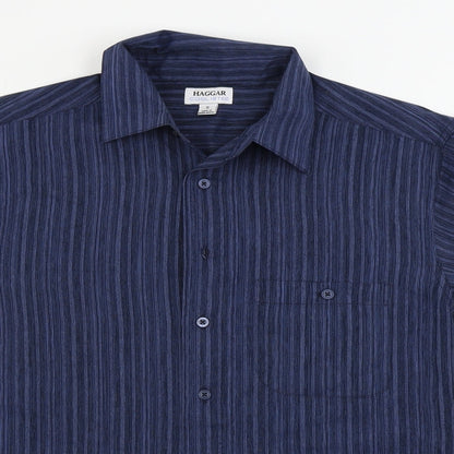 Mens UK Size S Haggar Blue  Button-Up Short Sleeve Casual Shirt