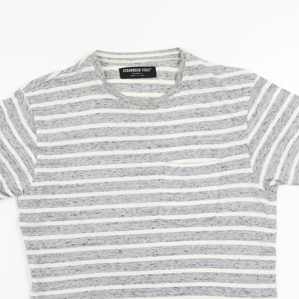Greenwoods state Womens Grey Striped  Basic T-Shirt Size XS