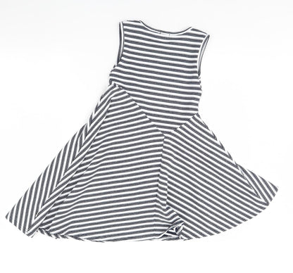 kite & cosmic Girls White Striped  Fit & Flare  Size 8 Years