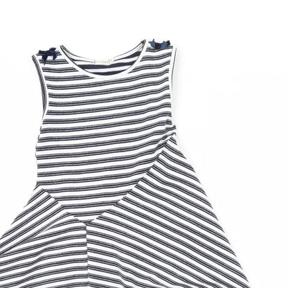 kite & cosmic Girls White Striped  Fit & Flare  Size 8 Years