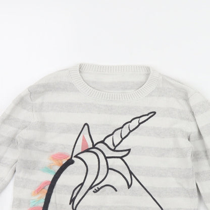 Nutmeg Girls Grey Striped  Pullover Jumper Size 12 Years  - Unicorn