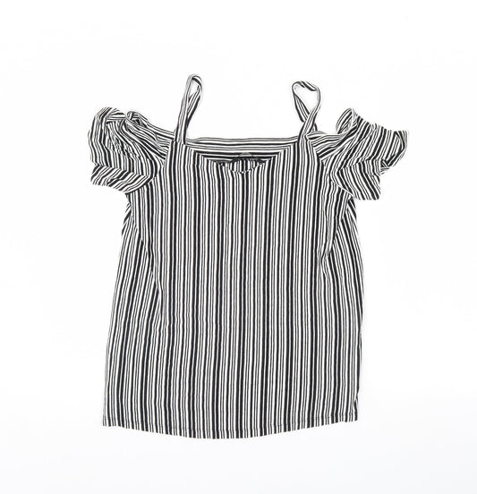 F&F Womens Black Striped  Basic Blouse Size 10