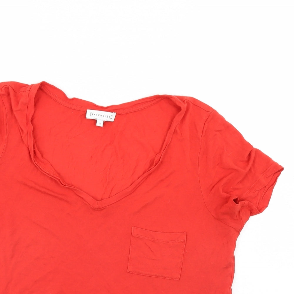 Womens UK Size 12 Warehouse Orange Basic T-Shirt