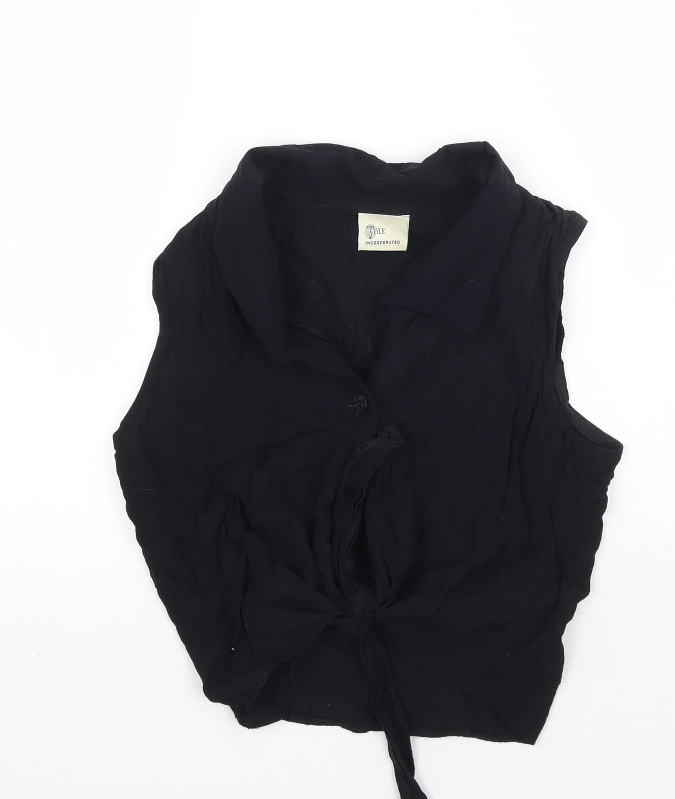 Womens UK Size 12 Style Black Cropped Button-Up