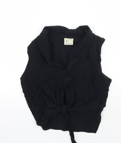 Womens UK Size 12 Style Black Cropped Button-Up