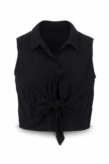 Womens UK Size 12 Style Black Cropped Button-Up