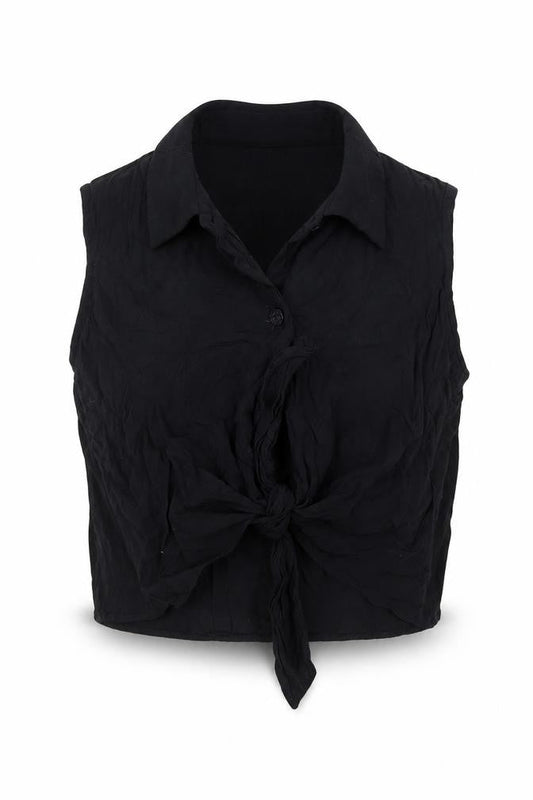 Womens UK Size 12 Style Black Cropped Button-Up