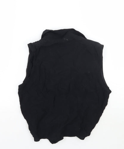 Womens UK Size 12 Style Black Cropped Button-Up