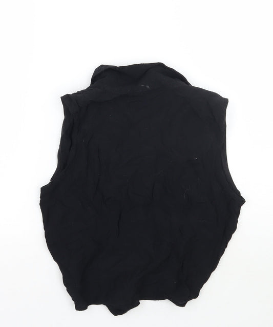 Womens UK Size 12 Style Black Cropped Button-Up