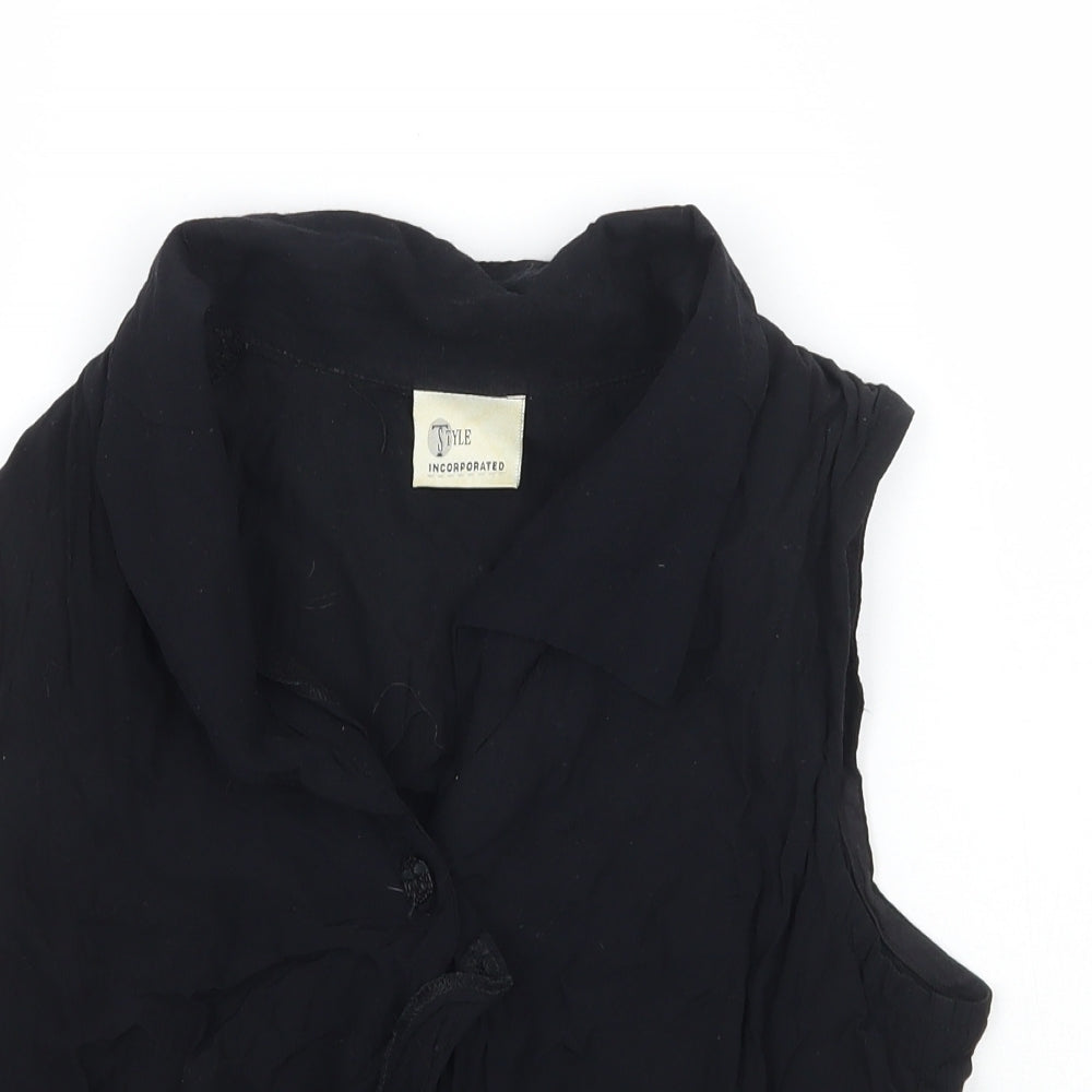 Womens UK Size 12 Style Black Cropped Button-Up