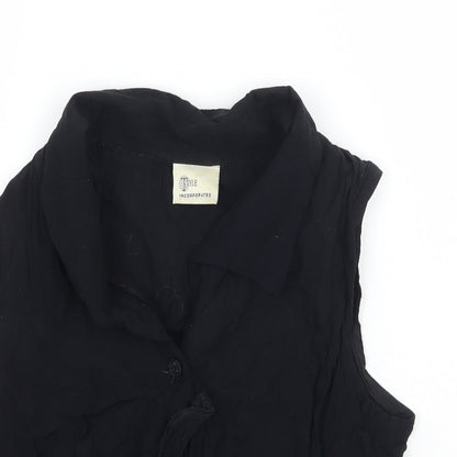 Womens UK Size 12 Style Black Cropped Button-Up