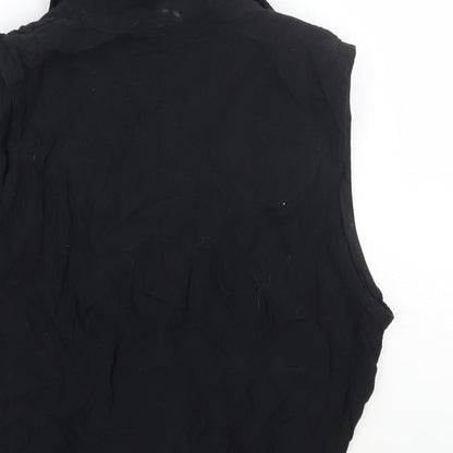 Womens UK Size 12 Style Black Cropped Button-Up