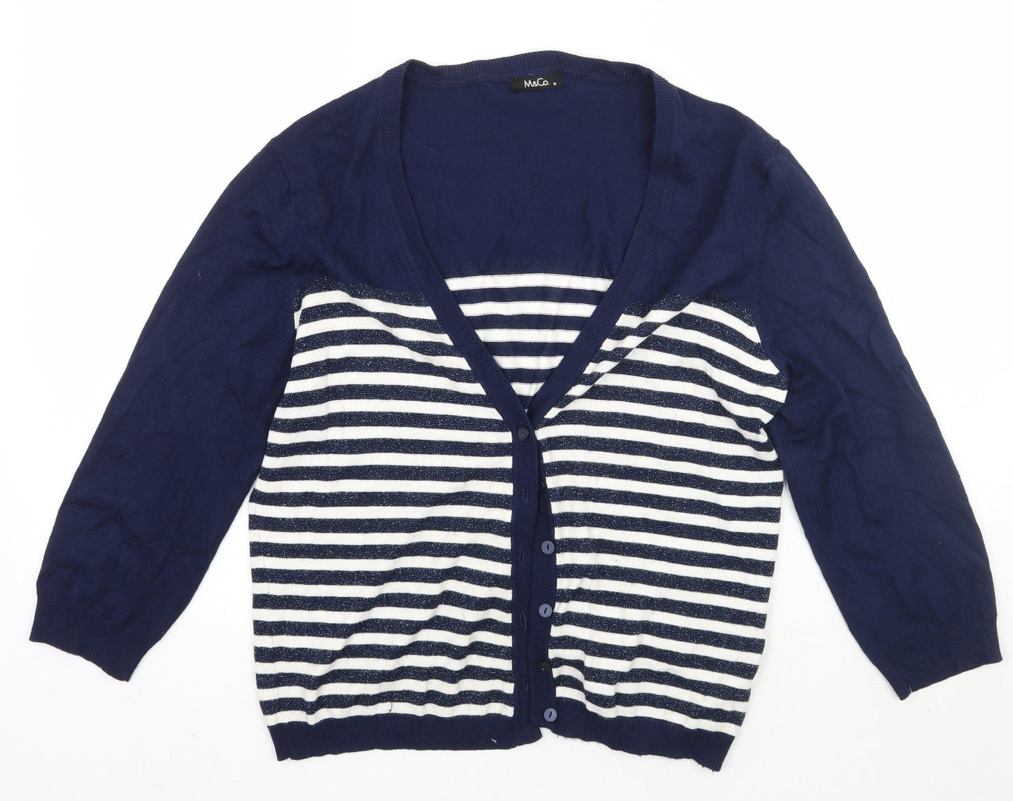 Womens UK Size M M&Co Blue Cardigan Jumper