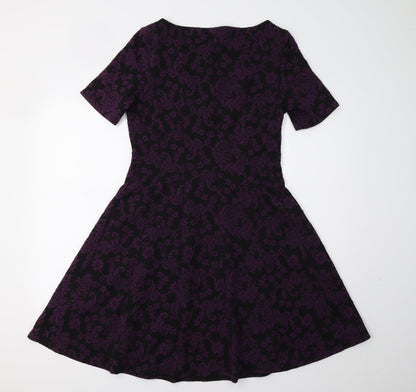 M&S Womens Purple Floral  Bodycon  Size 10