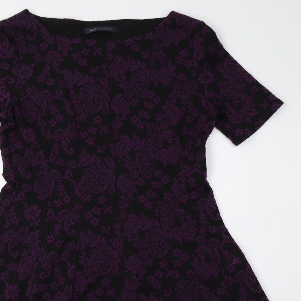 M&S Womens Purple Floral  Bodycon  Size 10