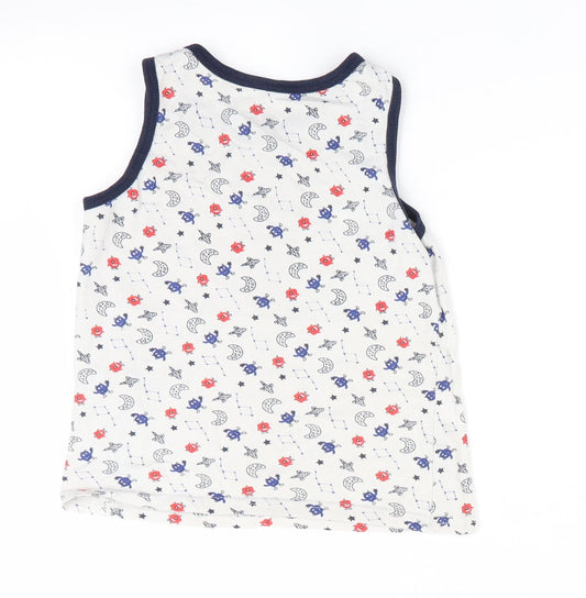 Primark Boys White   Basic Tank Size 6-7 Years  - Spacemen