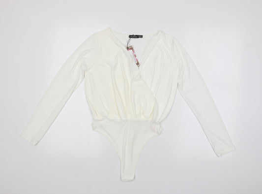Boohoo Womens White   Bodysuit One-Piece Size 6