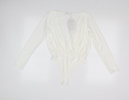 Boohoo Womens White   Bodysuit One-Piece Size 6