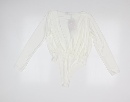 Boohoo Womens White   Bodysuit One-Piece Size 6