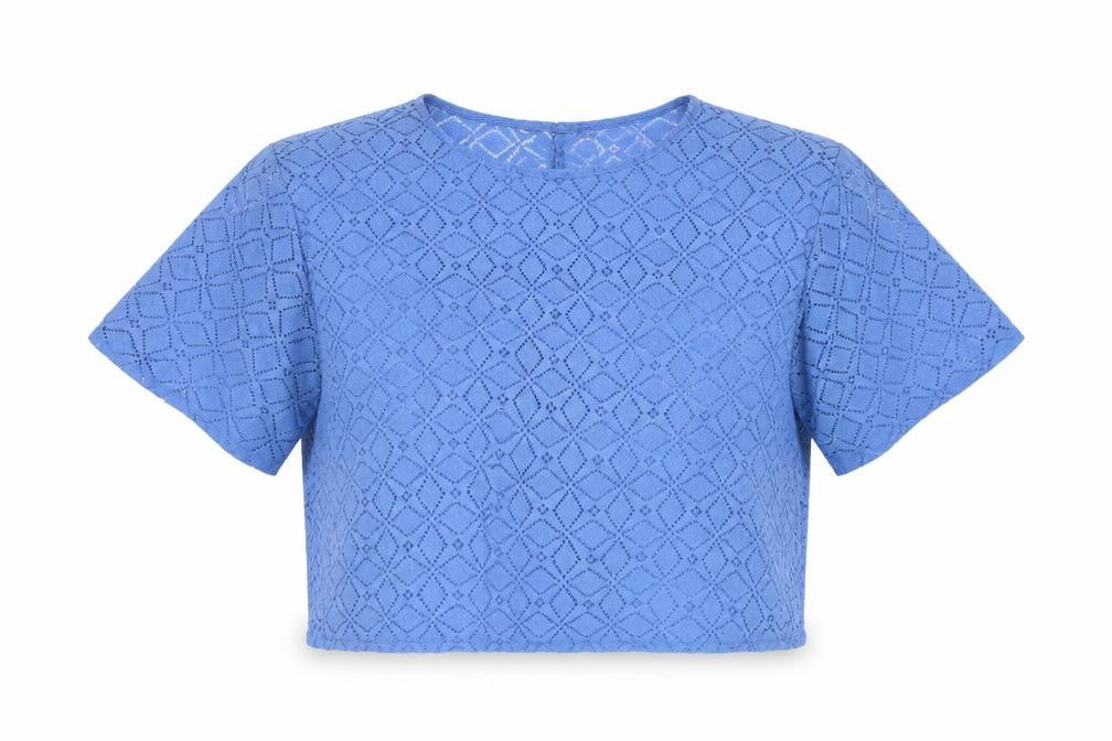 Womens UK Size 12 Atmosphere Blue Cropped T-Shirt